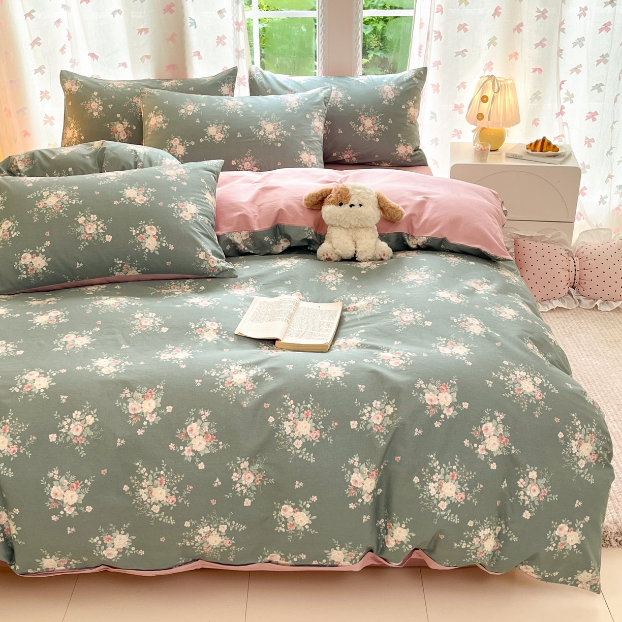 91家纺网 家纺一手货源 找家纺 柠馨 2025新款全棉印花四件套安凡妮系列 墨影