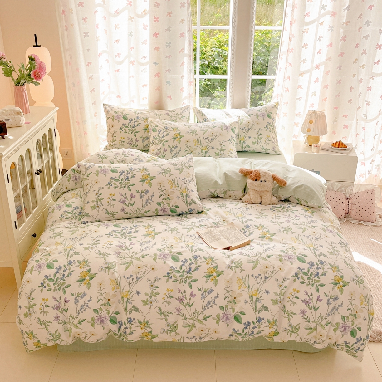 91家纺网 家纺一手货源 找家纺 柠馨 2025新款全棉印花四件套安凡妮系列 素笺