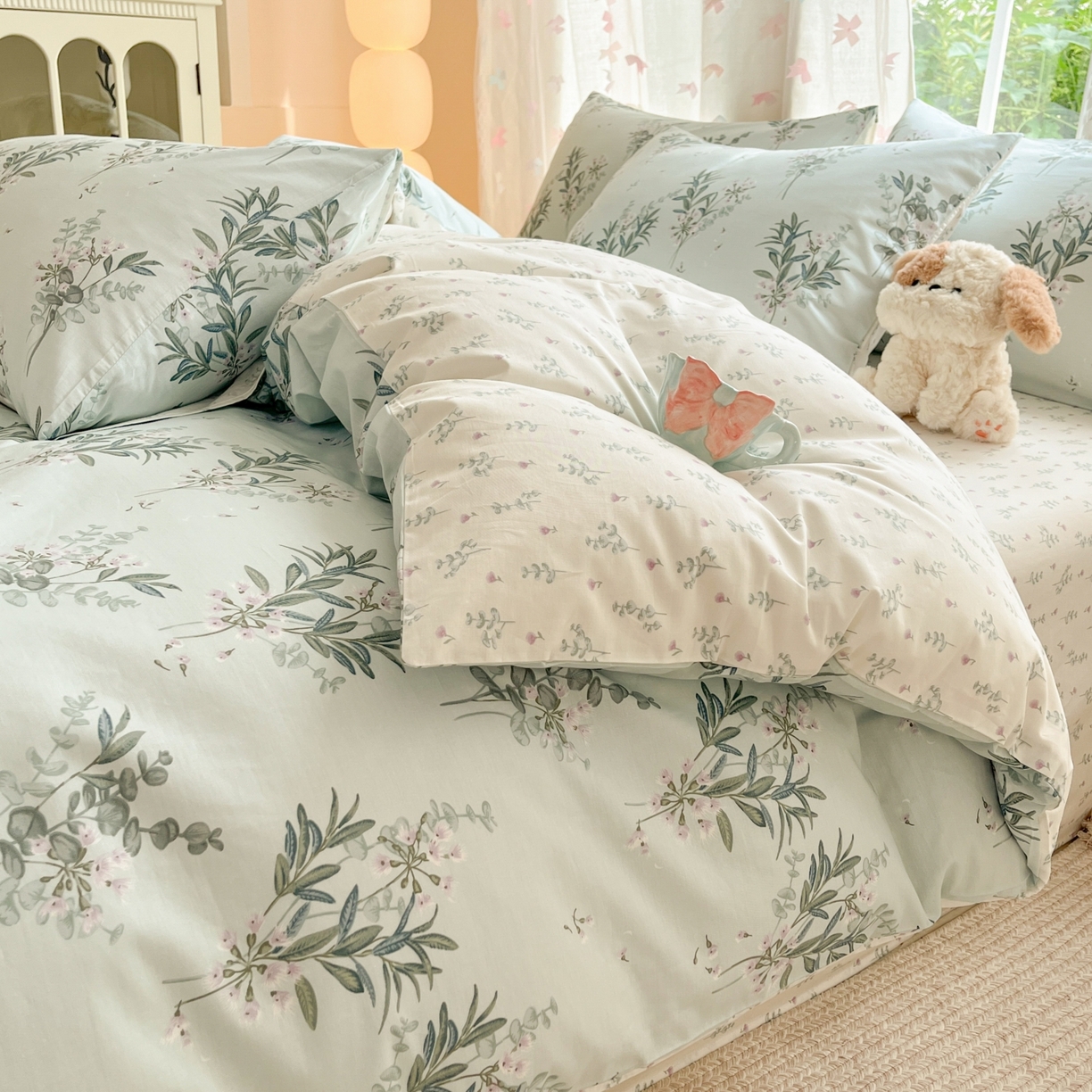 91家纺网 家纺一手货源 找家纺 柠馨 2025新款全棉印花四件套安凡妮系列 雾恋