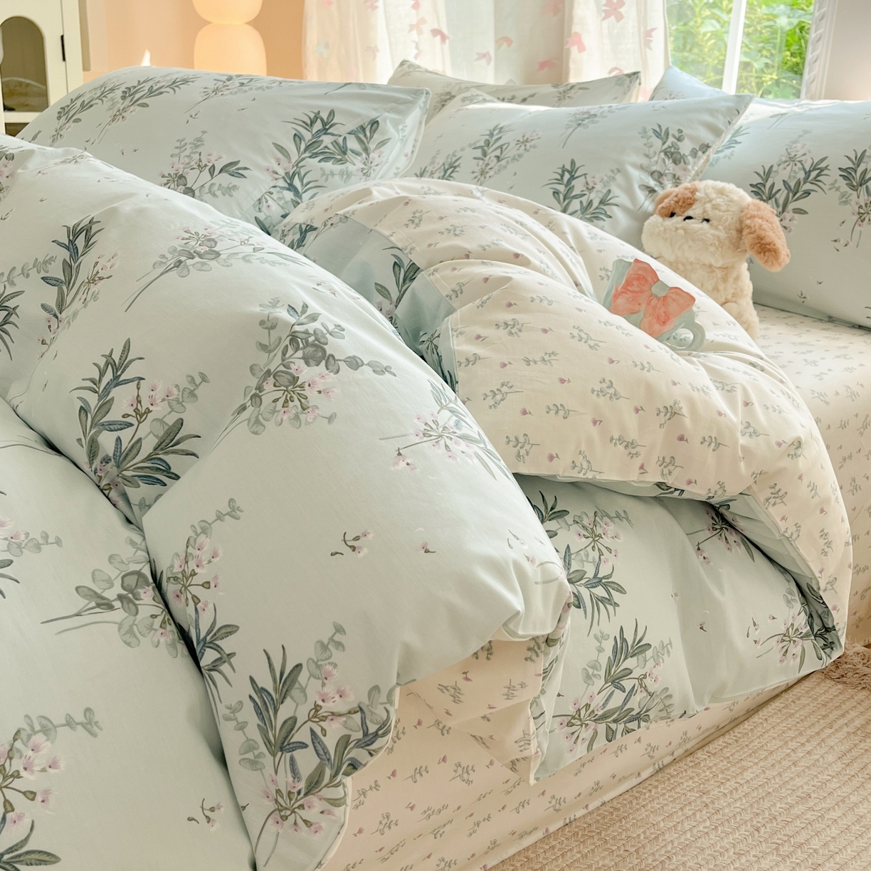 91家纺网 家纺一手货源 找家纺 柠馨 2025新款全棉印花四件套安凡妮系列 雾恋