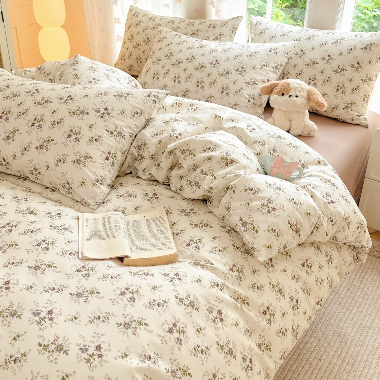 91家纺网 家纺一手货源 找家纺 柠馨 2025新款全棉印花四件套安凡妮系列 曦禾