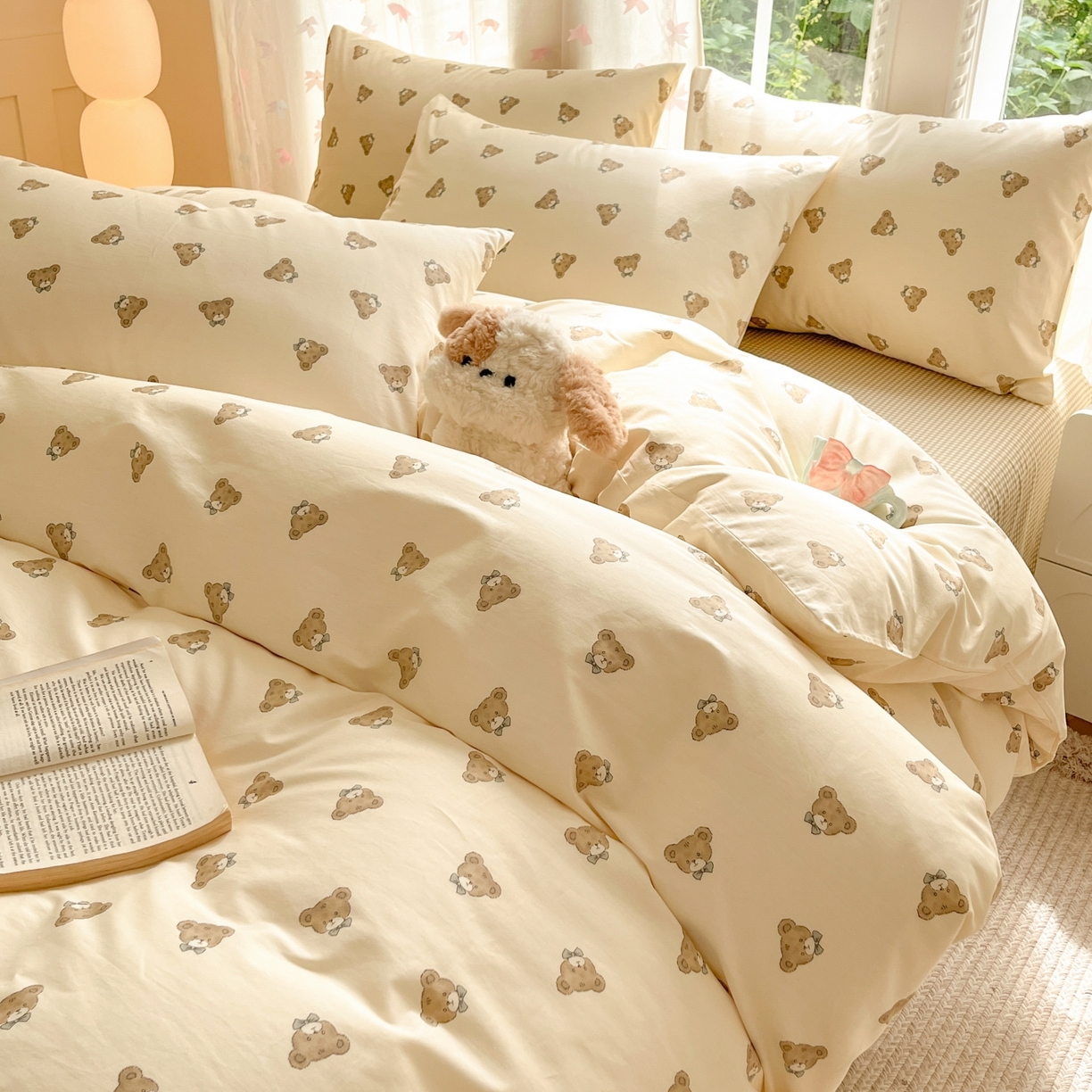 91家纺网 家纺一手货源 找家纺 柠馨 2025新款全棉印花四件套安凡妮系列 小熊行星