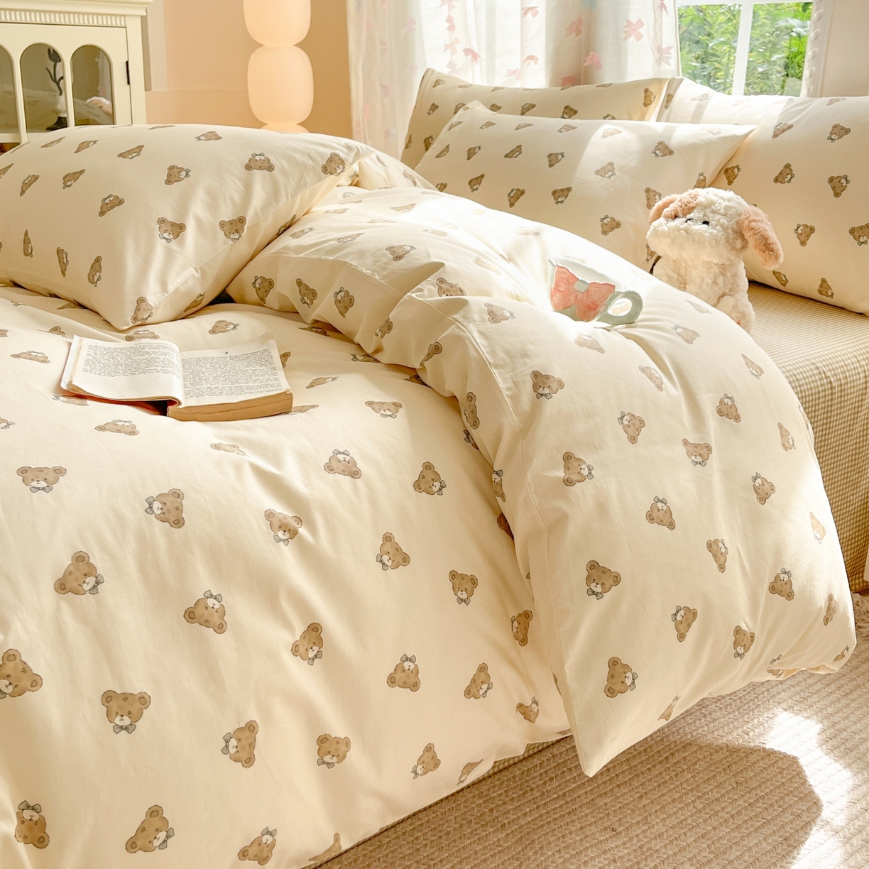 91家纺网 家纺一手货源 找家纺 柠馨 2025新款全棉印花四件套安凡妮系列 小熊行星