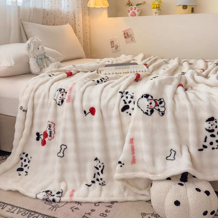 91家纺网 家纺一手货源 找家纺 爱彼家纺 2025秋冬新款泡泡绒印花毛毯毯子多功能盖毯-系列二 波点萌狗