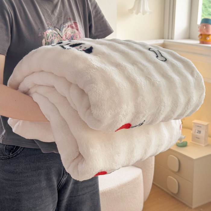 91家纺网 家纺一手货源 找家纺 爱彼家纺 2025秋冬新款泡泡绒印花毛毯毯子多功能盖毯-系列二 波点萌狗