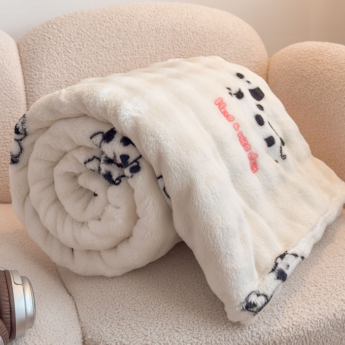 91家纺网 家纺一手货源 找家纺 爱彼家纺 2025秋冬新款泡泡绒印花毛毯毯子多功能盖毯-系列二 波点萌狗