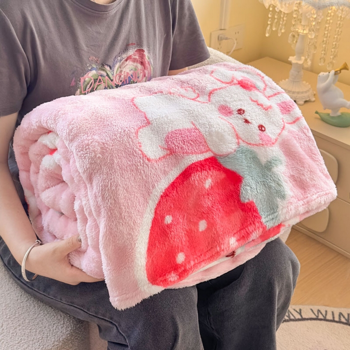 91家纺网 家纺一手货源 找家纺 爱彼家纺 2025秋冬新款泡泡绒印花毛毯毯子多功能盖毯-系列二 草莓兔