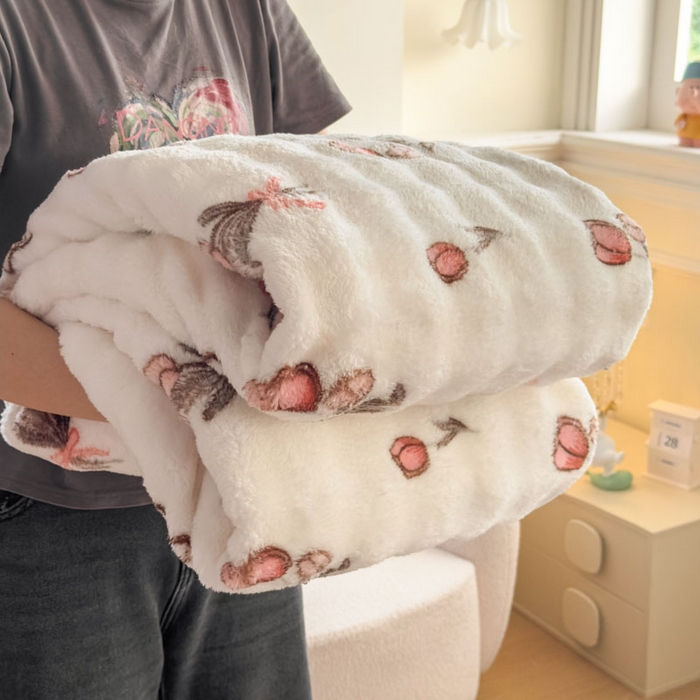 91家纺网 家纺一手货源 找家纺 爱彼家纺 2025秋冬新款泡泡绒印花毛毯毯子多功能盖毯-系列二 粉色郁金香