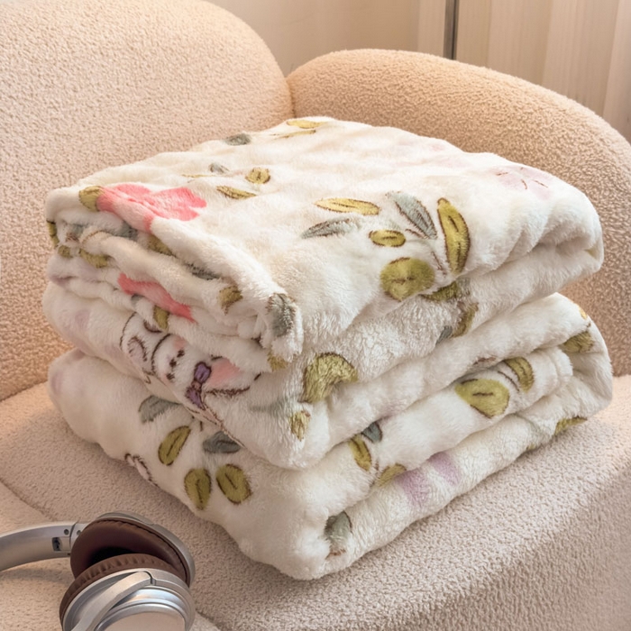 爱彼家纺 2025秋冬新款泡泡绒印花毛毯毯子多功能盖毯-系列二 青青小免