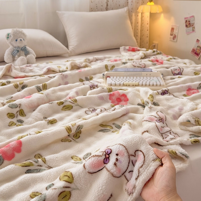 91家纺网 家纺一手货源 找家纺 爱彼家纺 2025秋冬新款泡泡绒印花毛毯毯子多功能盖毯-系列二 青青小免