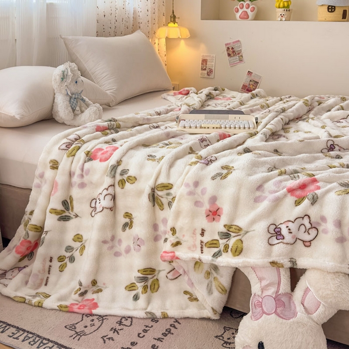 91家纺网 家纺一手货源 找家纺 爱彼家纺 2025秋冬新款泡泡绒印花毛毯毯子多功能盖毯-系列二 青青小免