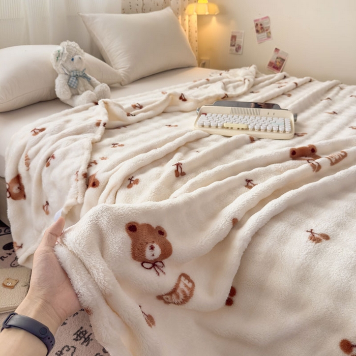 91家纺网 家纺一手货源 找家纺 爱彼家纺 2025秋冬新款泡泡绒印花毛毯毯子多功能盖毯-系列二 樱桃小熊