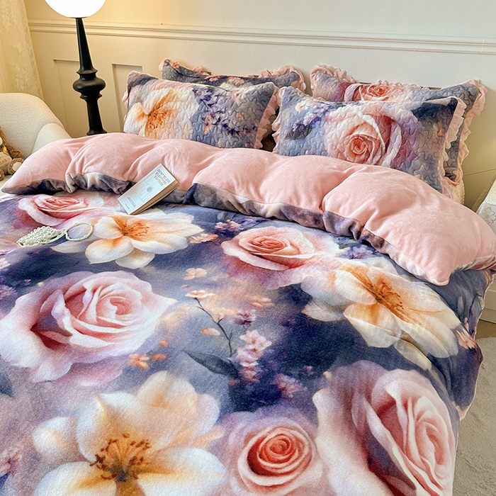 91家纺网 家纺一手货源 找家纺 （总）雅眠居 2025直播爆款5D大版数码印花牛奶绒床盖四件套宝宝绒床裙