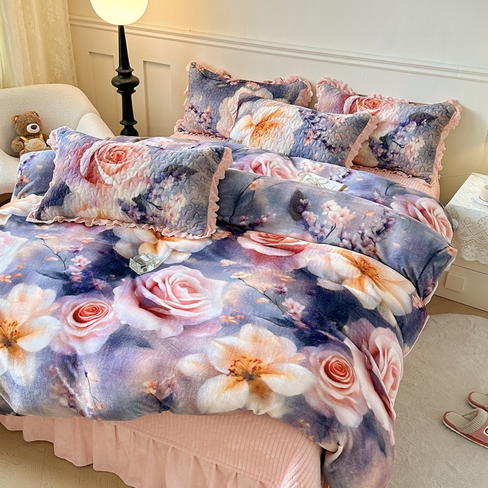 91家纺网 家纺一手货源 找家纺 （总）雅眠居 2025直播爆款5D大版数码印花牛奶绒床盖四件套宝宝绒床裙