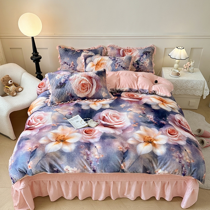 91家纺网 家纺一手货源 找家纺 （总）雅眠居 2025爆款针织棉双层纱印花床盖四件套