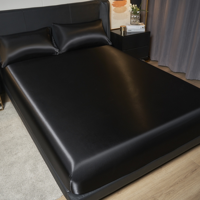 91家纺网 家纺一手货源 找家纺 柏钧家纺 2025新款轻奢款跨境外贸可定制色丁床笠不防水款  全尺寸多规格 黑