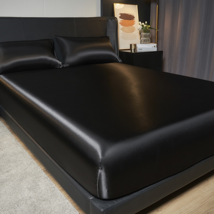 91家纺网 家纺一手货源 找家纺 柏钧家纺 2025新款轻奢款跨境外贸可定制色丁床笠不防水款  全尺寸多规格 黑