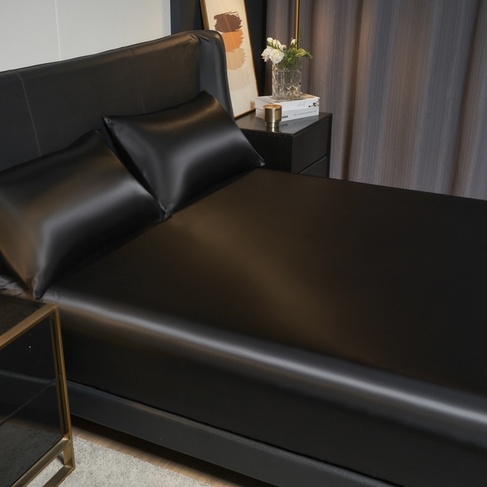 91家纺网 家纺一手货源 找家纺 柏钧家纺 2025新款轻奢款跨境外贸可定制色丁床笠不防水款  全尺寸多规格 黑