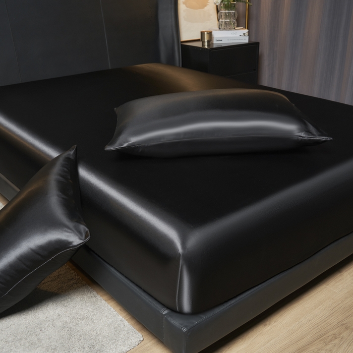 91家纺网 家纺一手货源 找家纺 柏钧家纺 2025新款轻奢款跨境外贸可定制色丁床笠不防水款  全尺寸多规格 黑