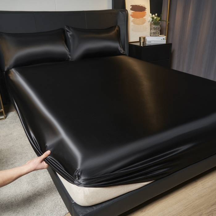 91家纺网 家纺一手货源 找家纺 柏钧家纺 2025新款轻奢款跨境外贸可定制色丁床笠不防水款  全尺寸多规格 黑