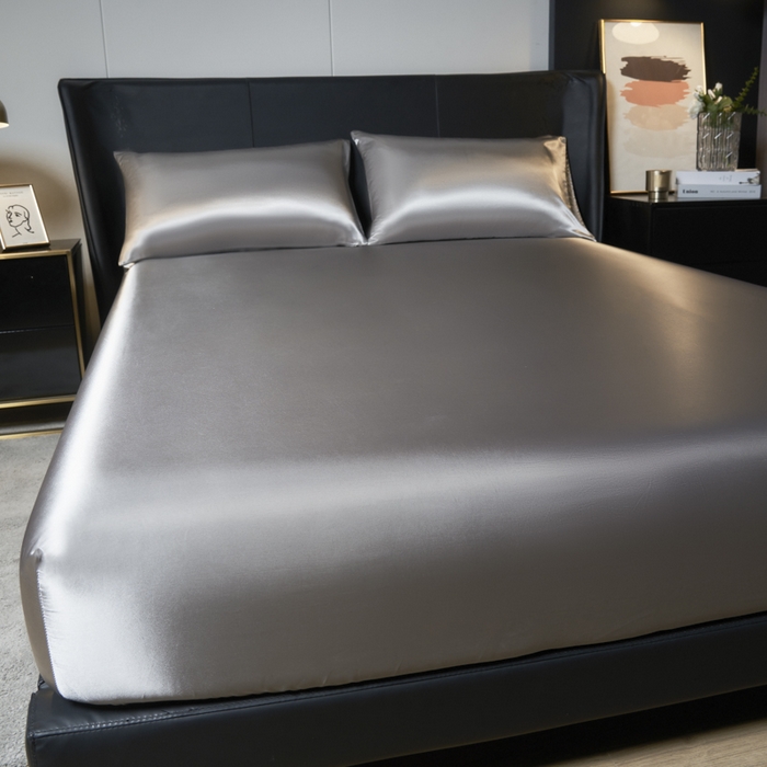 91家纺网 家纺一手货源 找家纺 柏钧家纺 2025新款轻奢款跨境外贸可定制色丁床笠不防水款  全尺寸多规格 灰