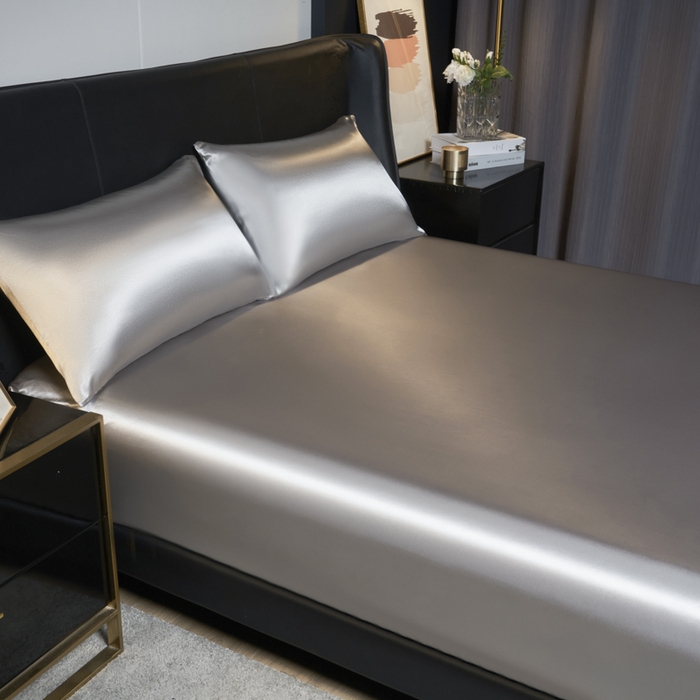 91家纺网 家纺一手货源 找家纺 柏钧家纺 2025新款轻奢款跨境外贸可定制色丁床笠不防水款  全尺寸多规格 灰