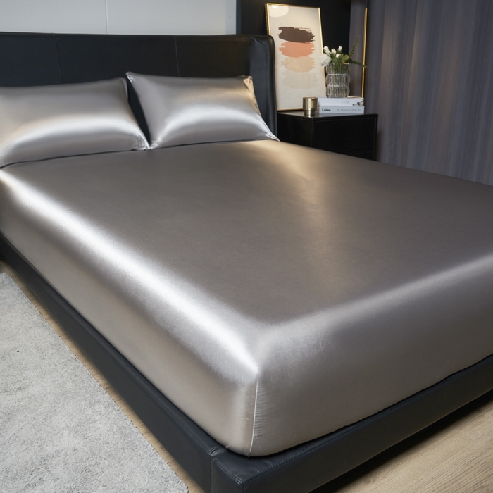 91家纺网 家纺一手货源 找家纺 柏钧家纺 2025新款轻奢款跨境外贸可定制色丁床笠不防水款  全尺寸多规格 灰