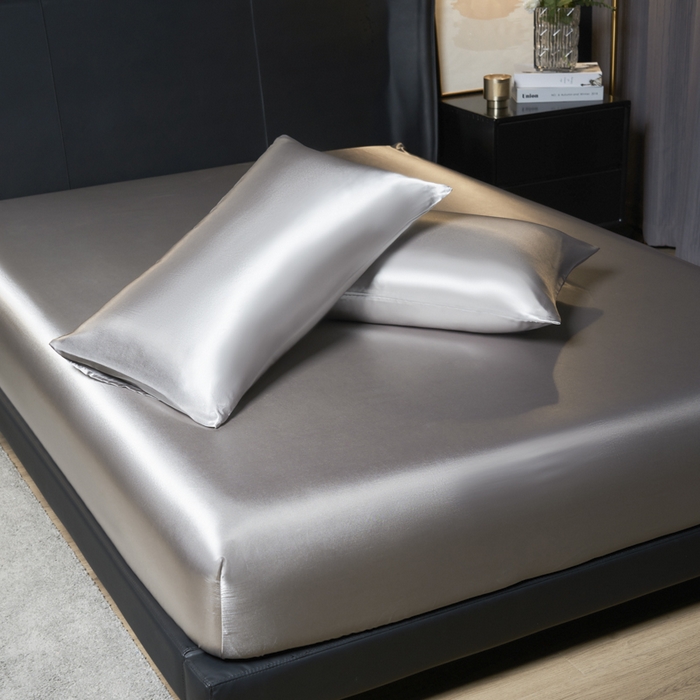 91家纺网 家纺一手货源 找家纺 柏钧家纺 2025新款轻奢款跨境外贸可定制色丁床笠不防水款  全尺寸多规格 灰