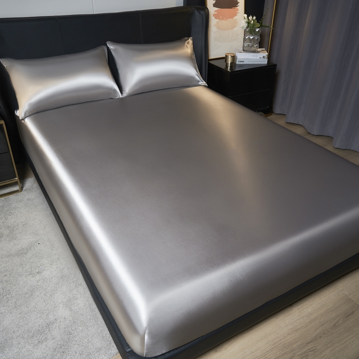 91家纺网 家纺一手货源 找家纺 柏钧家纺 2025新款轻奢款跨境外贸可定制色丁床笠不防水款  全尺寸多规格 灰