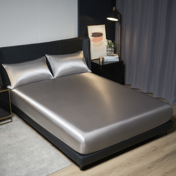 91家纺网 家纺一手货源 找家纺 柏钧家纺 2025新款轻奢款跨境外贸可定制色丁床笠不防水款  全尺寸多规格 灰