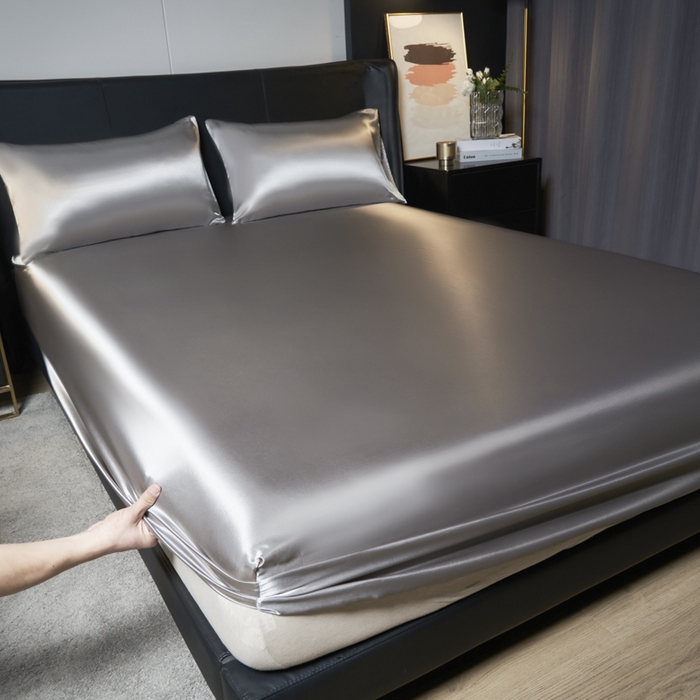 91家纺网 家纺一手货源 找家纺 柏钧家纺 2025新款轻奢款跨境外贸可定制色丁床笠不防水款  全尺寸多规格 灰