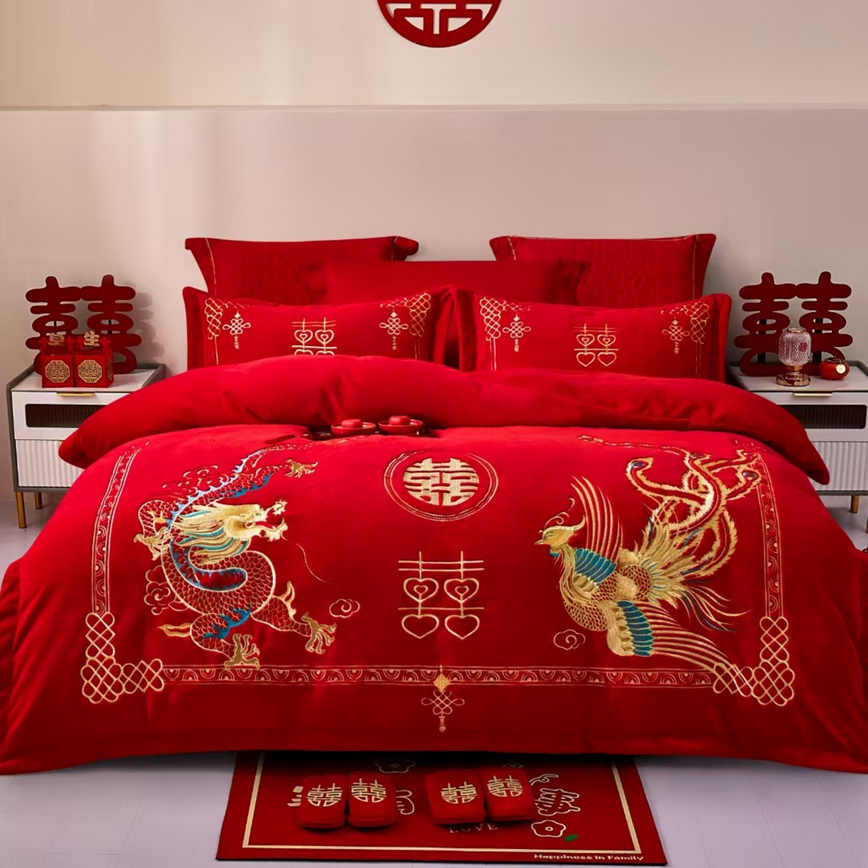 91家纺网 家纺一手货源 找家纺 （总）布乐意 2025新款高克重大红牛奶绒婚庆全工艺重工刺绣新中式结婚四件套六件套小红书推荐抖音直播爆款