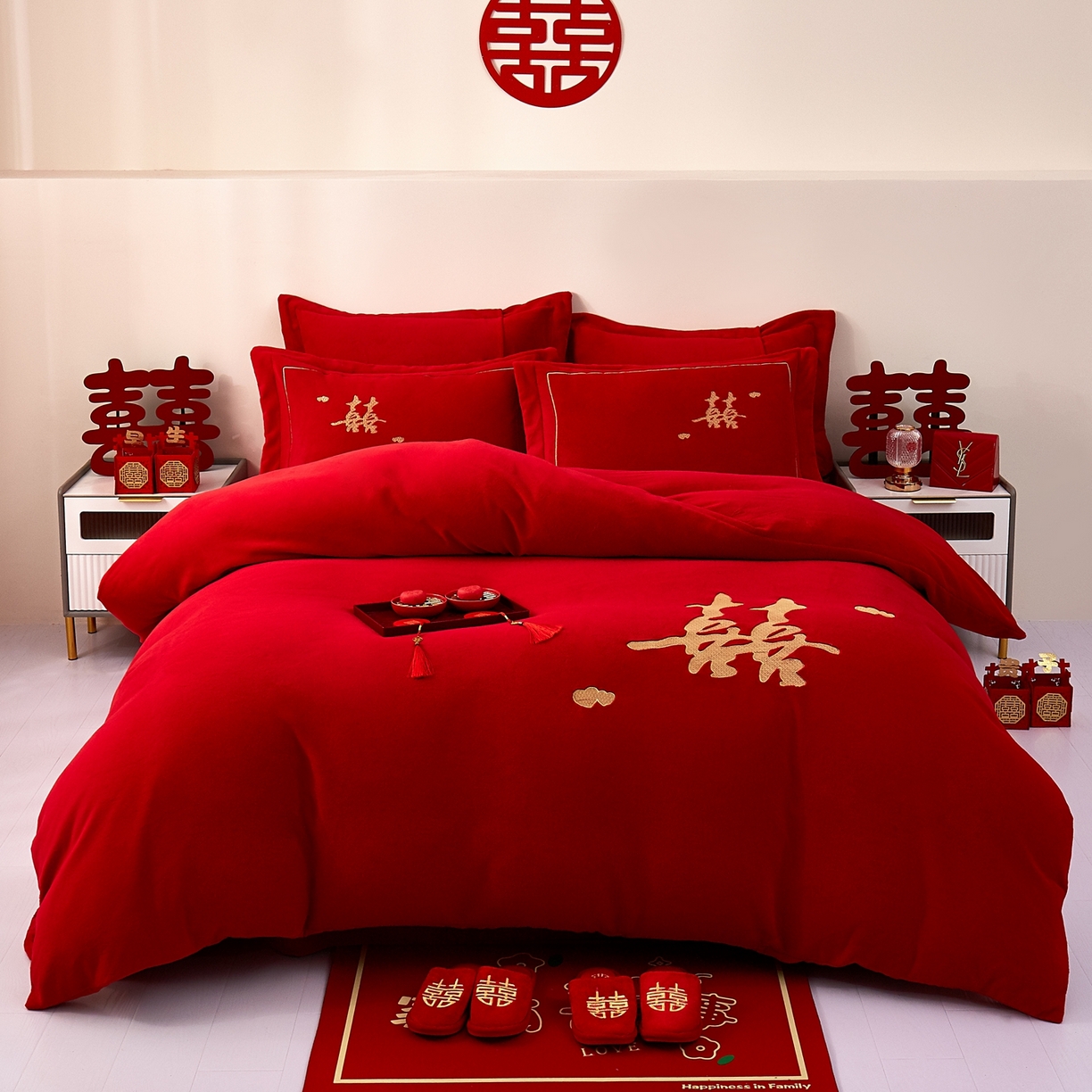 91家纺网 家纺一手货源 找家纺 （总）布乐意 2025新款高克重大红牛奶绒婚庆全工艺重工刺绣新中式结婚四件套六件套小红书推荐抖音直播爆款