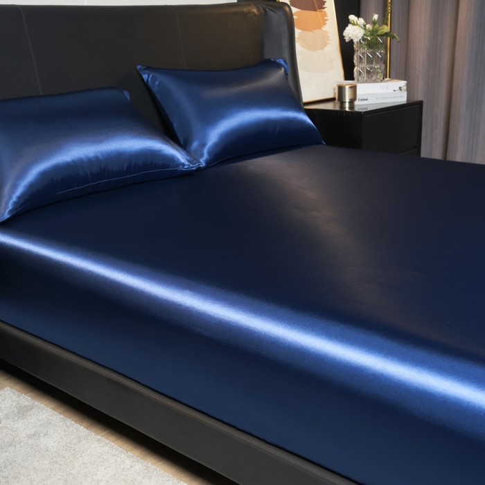 91家纺网 家纺一手货源 找家纺 柏钧家纺 2025新款轻奢款跨境外贸可定制色丁床笠不防水款  全尺寸多规格 蓝