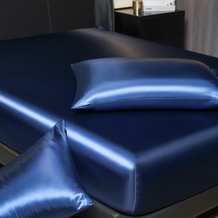 91家纺网 家纺一手货源 找家纺 柏钧家纺 2025新款轻奢款跨境外贸可定制色丁床笠不防水款  全尺寸多规格 蓝