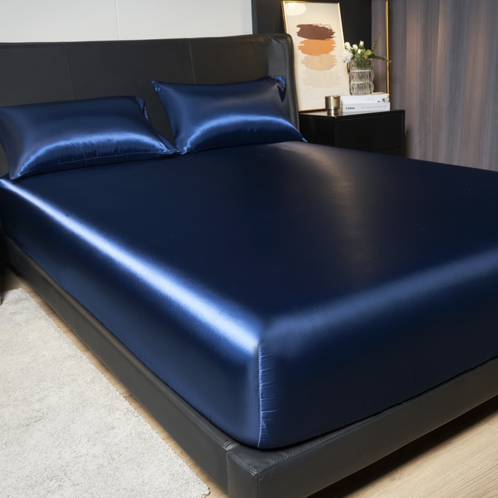 91家纺网 家纺一手货源 找家纺 柏钧家纺 2025新款轻奢款跨境外贸可定制色丁床笠不防水款  全尺寸多规格 蓝