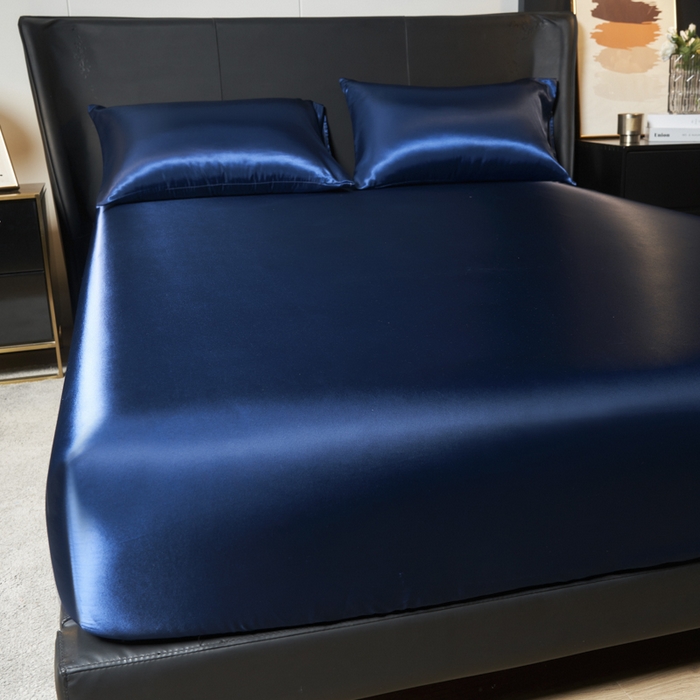 91家纺网 家纺一手货源 找家纺 柏钧家纺 2025新款轻奢款跨境外贸可定制色丁床笠不防水款  全尺寸多规格 蓝