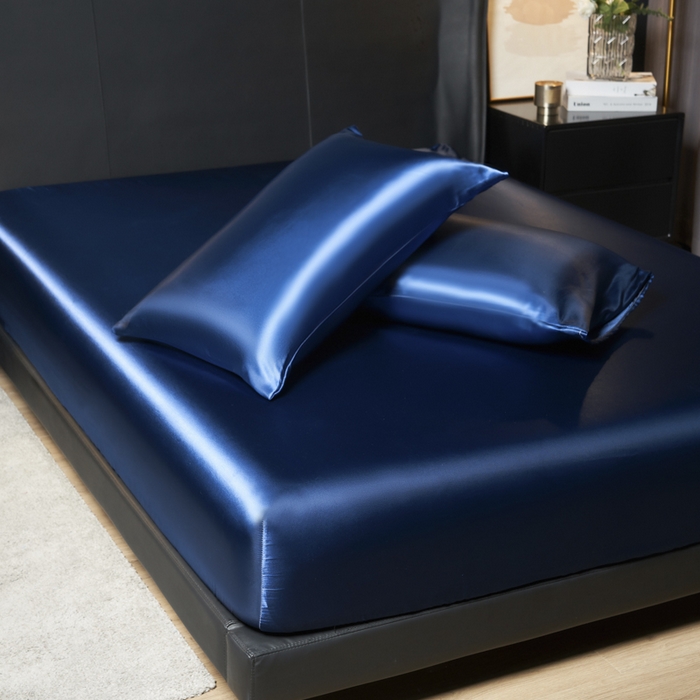 91家纺网 家纺一手货源 找家纺 柏钧家纺 2025新款轻奢款跨境外贸可定制色丁床笠不防水款  全尺寸多规格 蓝