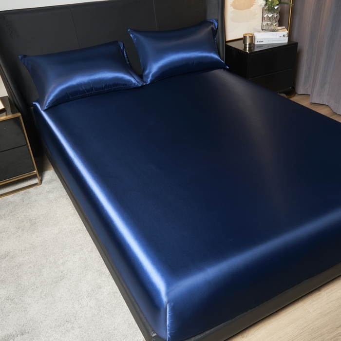 91家纺网 家纺一手货源 找家纺 柏钧家纺 2025新款轻奢款跨境外贸可定制色丁床笠不防水款  全尺寸多规格 蓝