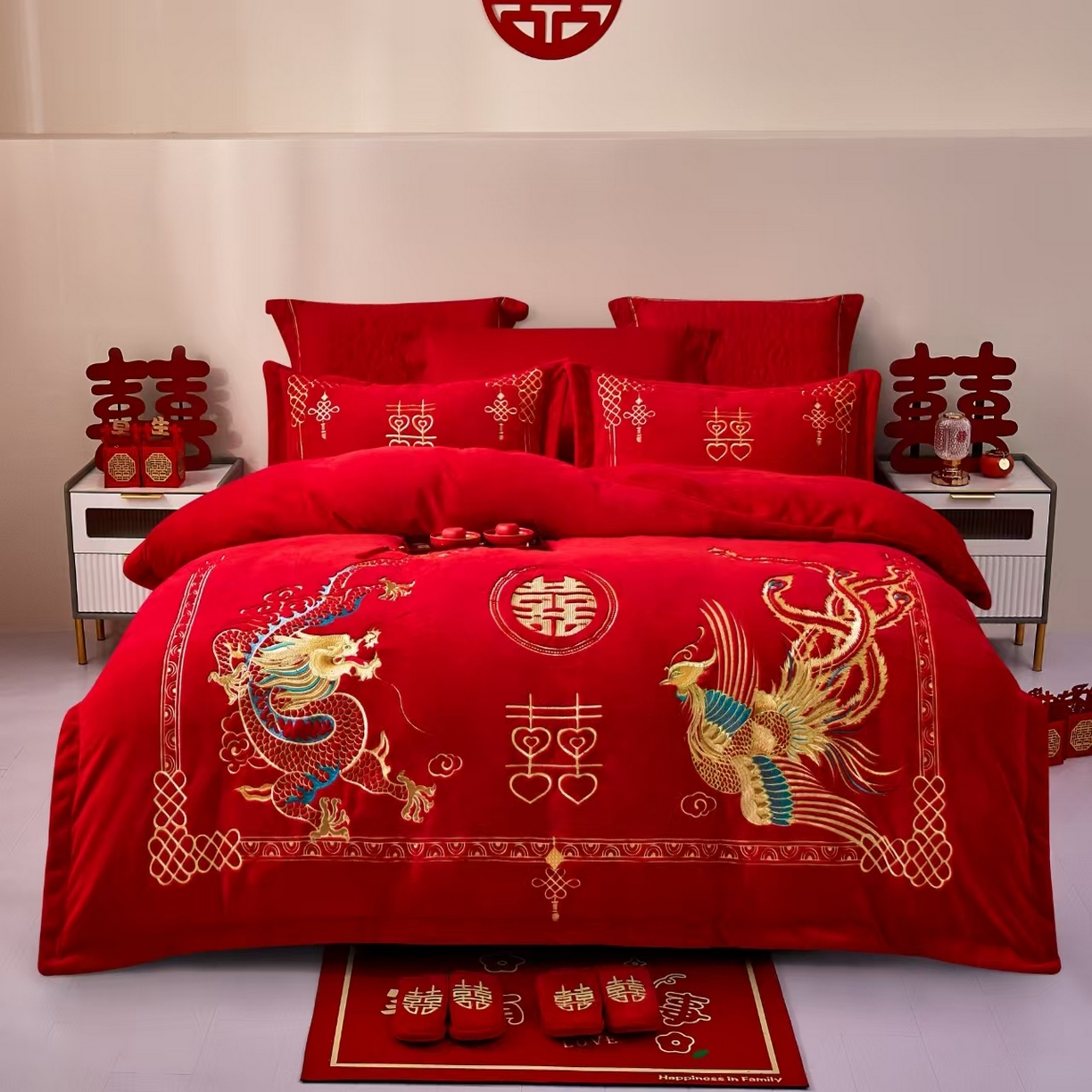 （总）布乐意 2025新款高克重大红牛奶绒婚庆全工艺重工刺绣新中式结婚四件套六件套小红书推荐抖音直播爆款