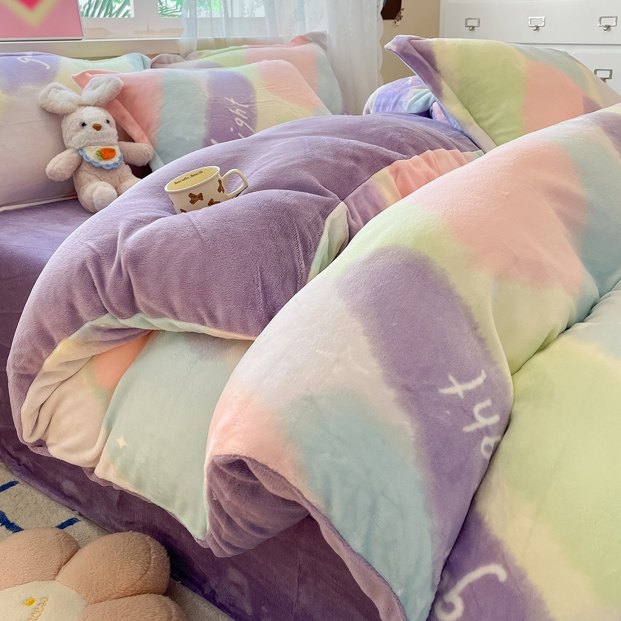 卡斯诺家纺馆 2025新款高克重牛奶绒印花四件套 暖彩