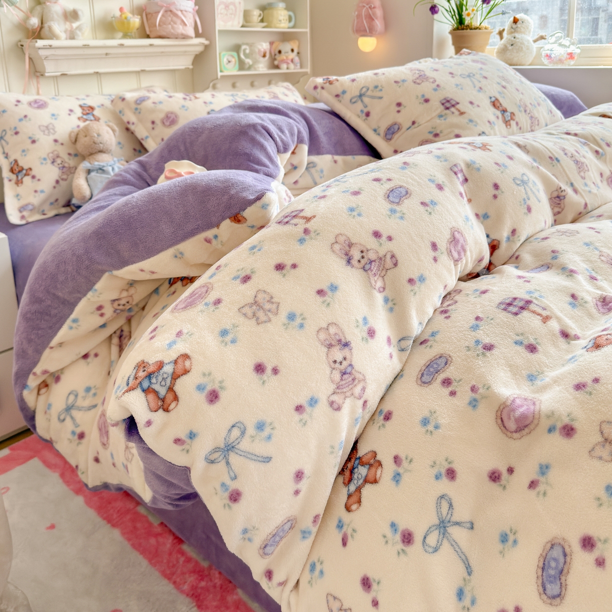 卡斯诺家纺馆 2025新款高克重牛奶绒印花四件套 苏颜