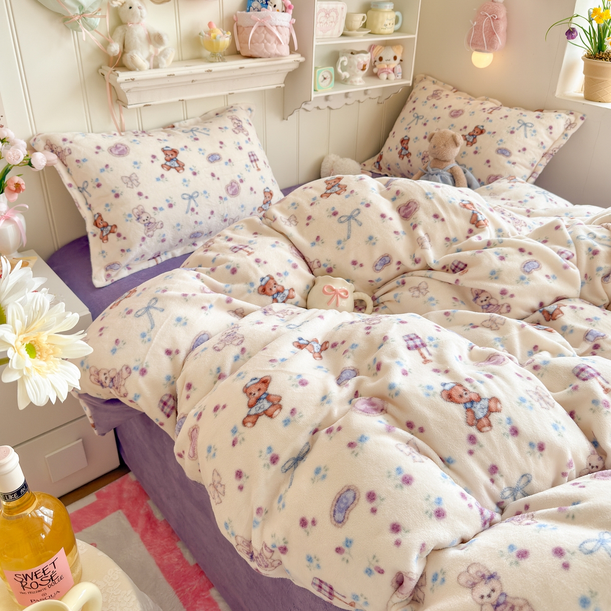 91家纺网 家纺一手货源 找家纺 卡斯诺家纺馆 2025新款高克重牛奶绒印花四件套 苏颜