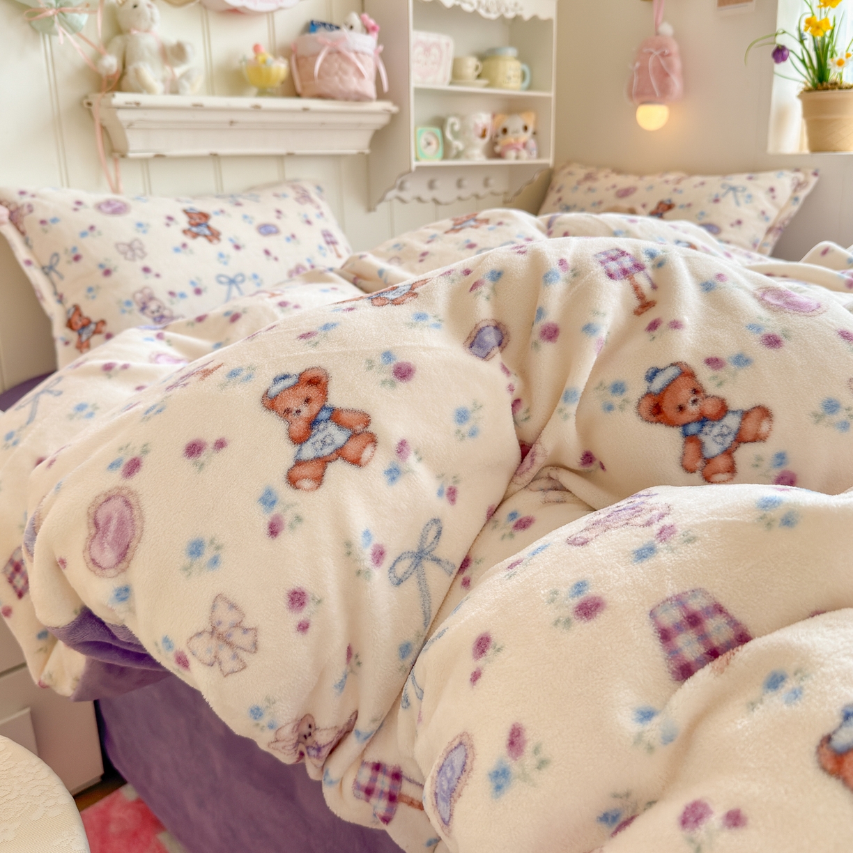 91家纺网 家纺一手货源 找家纺 卡斯诺家纺馆 2025新款高克重牛奶绒印花四件套 苏颜