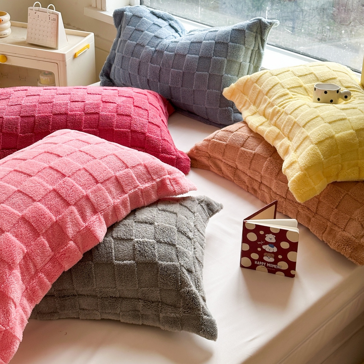 7V 2025新款A类牛奶绒立体格四件套雕花绒夹棉床盖床笠四件套全工艺牛奶绒 组合