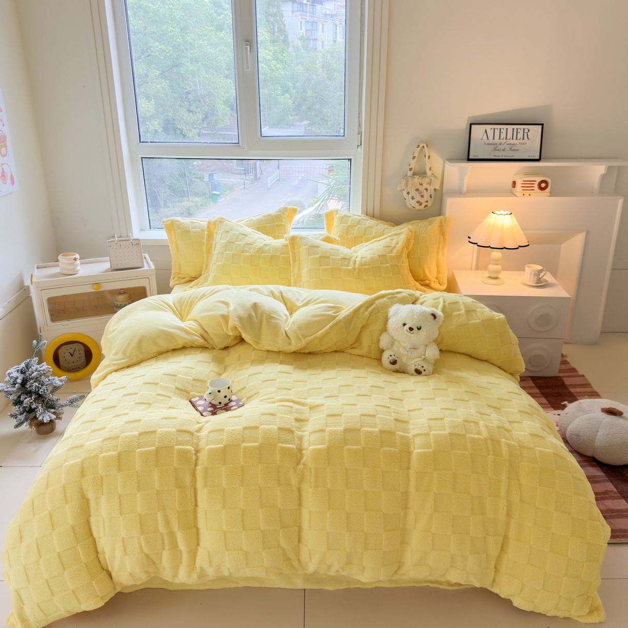 91家纺网 家纺一手货源 找家纺 （总）7V 2025新款A类牛奶绒立体格四件套雕花绒夹棉床盖床笠四件套全工艺牛奶绒