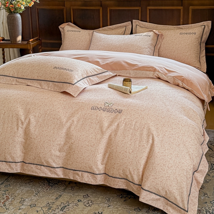 舒慕家纺 2025新款长绒棉磨毛全棉磨毛四件套 梦蝶-粉