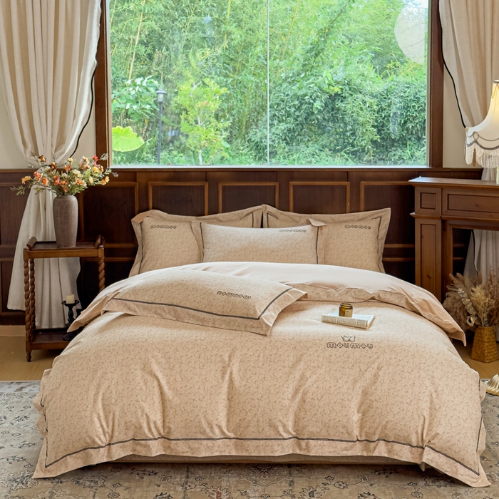 91家纺网 家纺一手货源 找家纺 舒慕家纺 2025新款长绒棉磨毛全棉磨毛四件套 梦蝶-黄