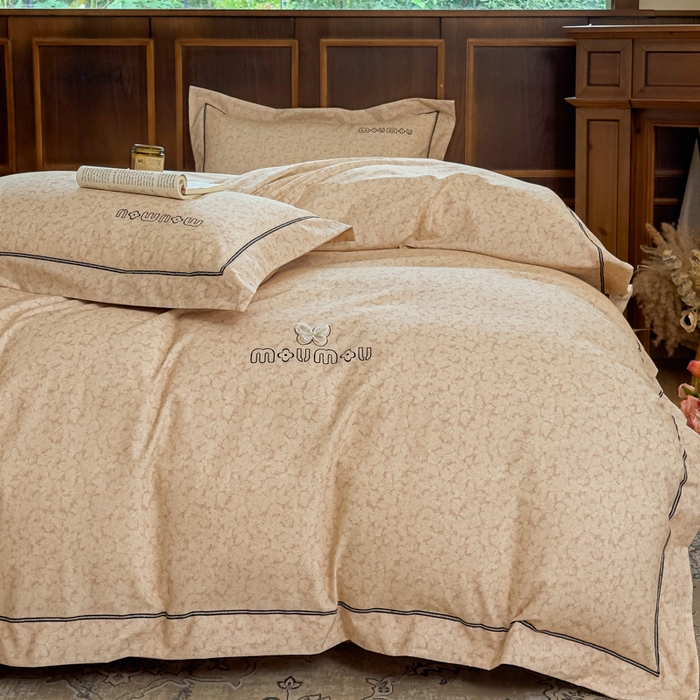 91家纺网 家纺一手货源 找家纺 舒慕家纺 2025新款长绒棉磨毛全棉磨毛四件套 梦蝶-黄