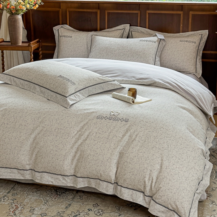 舒慕家纺 2025新款长绒棉磨毛全棉磨毛四件套 梦蝶-灰